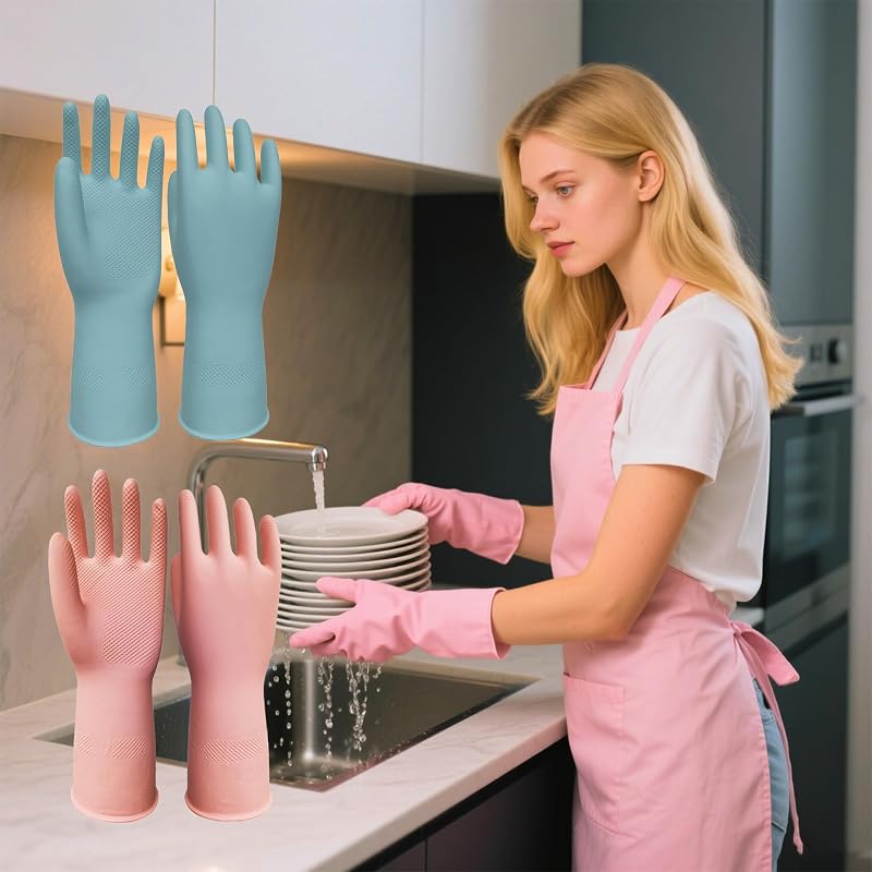 2/3 Pairs Universal Cleaning Gloves Latex Cleaning Gloves for Dishes, Kitchen, Bathroom and Home, Waterproof, 