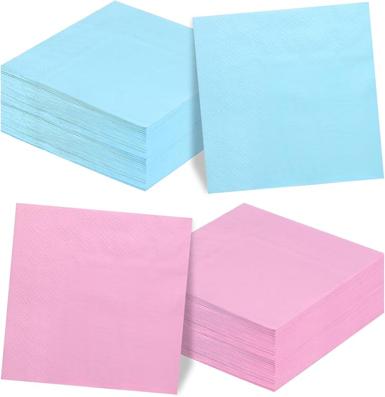 Lot de 100 serviettes de cocktail jetables pour fête de révélation du sexe - 12,7 cm - Décorations de fête pré