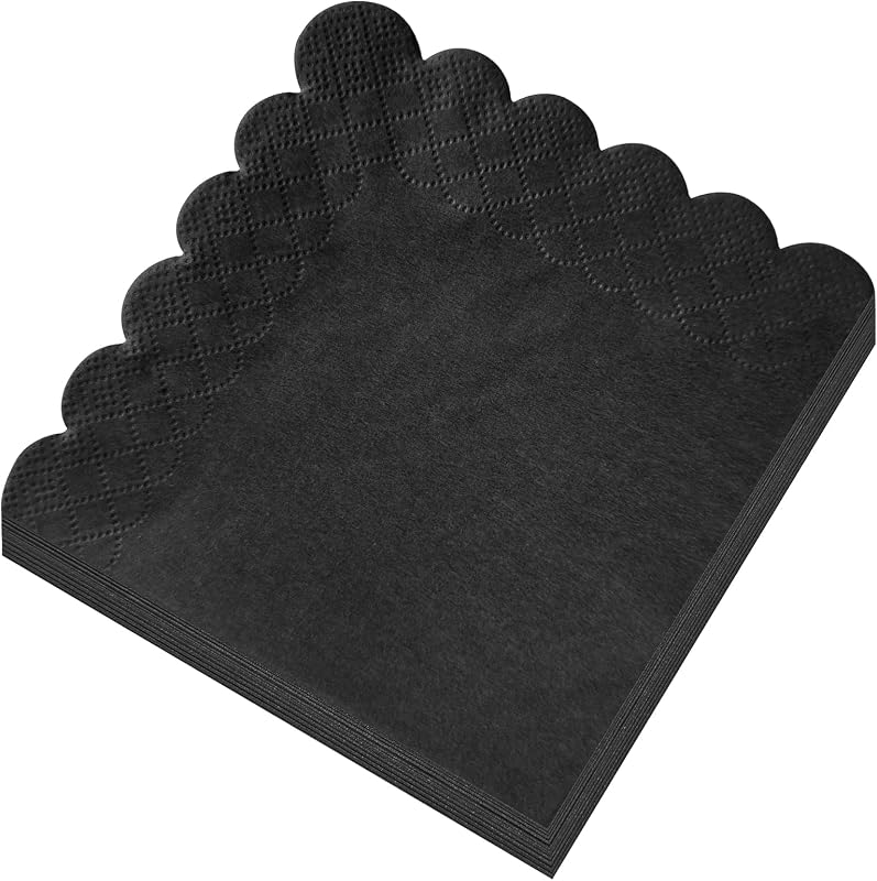 Lot de 120 serviettes de cocktail festonnées noires - 2 plis - Serviettes jetables pour dîner, mariage, annive