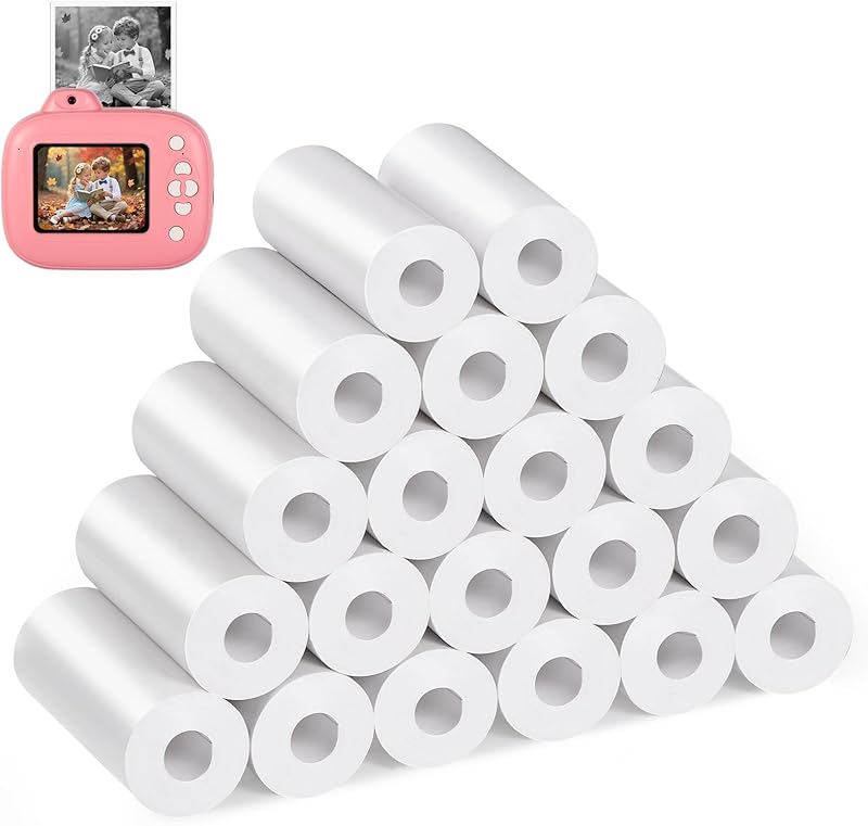 Diboniur 20 Rolls of White Thermal Paper for Children's Camera | 20 White Rolls, 2.25" Wide and 1" Diameter, f