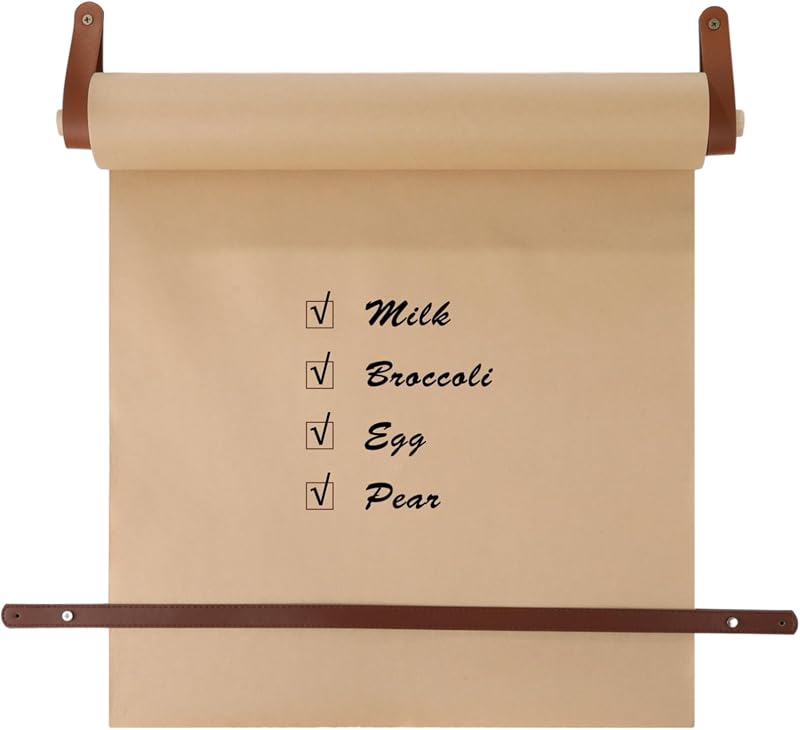 Kraft Paper Roll Dispenser with Wooden Peg and Leather Straps, 44cm Wide x 30m Long, Brown Paper Holder for Me