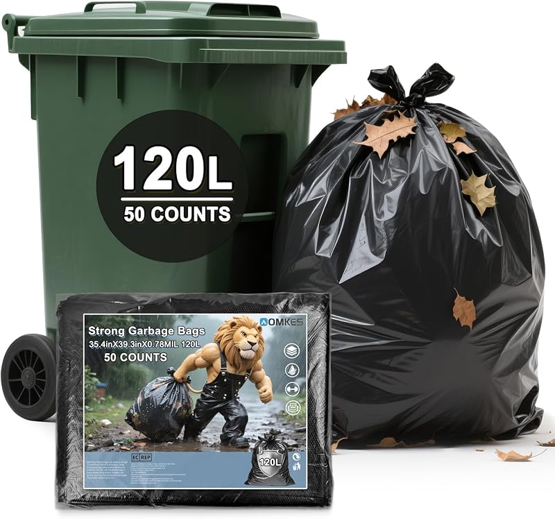 120L Heavy Duty Black Bin Liners 90x100cm Easy Remove Bin Liners for Home, Garden and Commercial Use