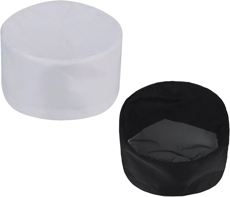 2 Pack Adjustable Chef Hat with Breathable Mesh Top, Black and White