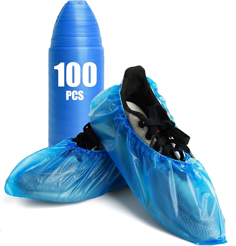 IwIeIaIrI Lot de 100 couvre-chaussures jetables antidérapants en plastique pour une utilisation en intérieur, 