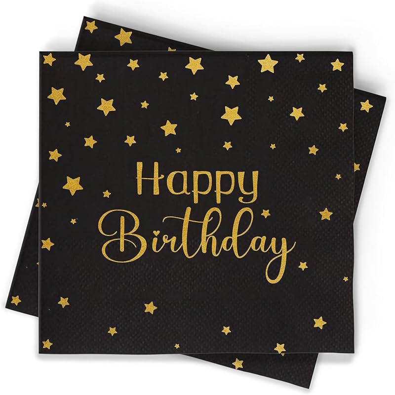 Lot de 50 serviettes de cocktail noires jetables en papier double épaisseur avec feuille d'or pour boissons, b