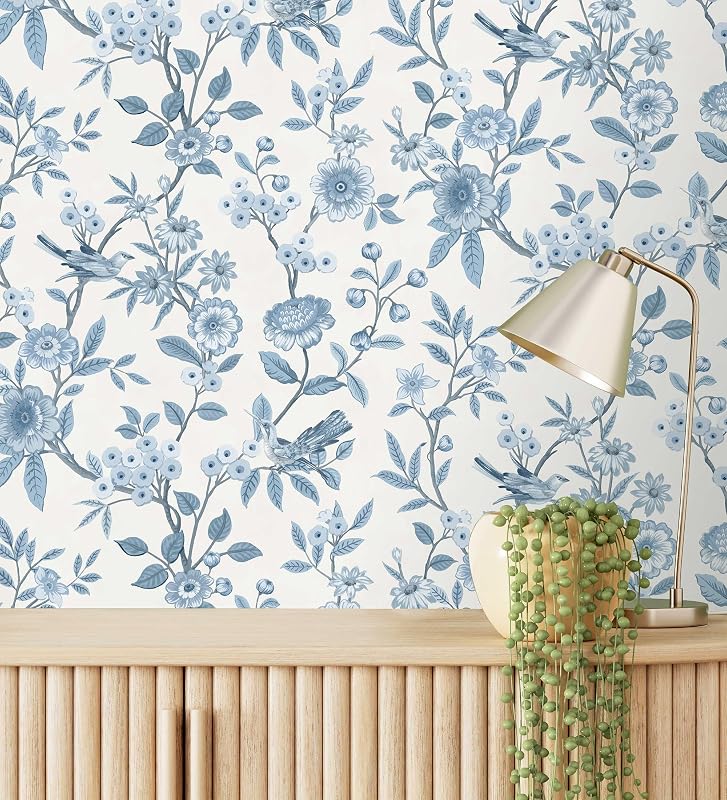 GAULAN 682908 Romantic Floral Wallpaper with Birds Blue White Wall Living Room Bedroom Hallway Young Dining Ro