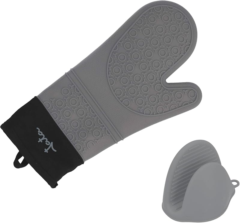 JATA HOGAR HACC4524 - Heat and Cold Resistant Kitchen Gloves, Non-Slip and Flexible, with Silicone Tongs, Ambi