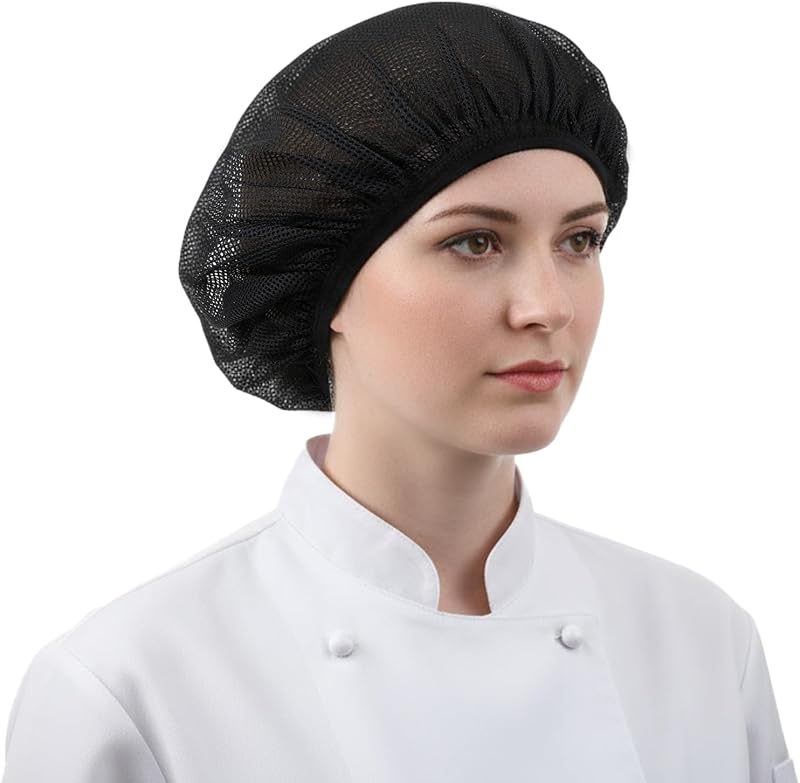 APLZGMG 10 Pack Unisex Black Chef Hats Elastic Mesh Reusable Hairnets for Kitchen Bakery Kitchen and Catering