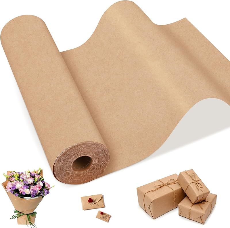 Euqvunn Kraft Paper, Natural Recyclable, Roll 30cm x 35m, 75g/㎡ Tear Resistant, Gift Wrapping Paper for Packag