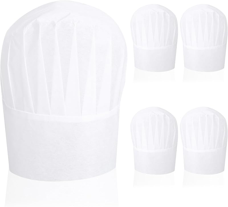 LXUEJIE Lot de 5 chapeaux de chef jetables blancs en coton pour cuisine, restauration, restaurant, costume de 