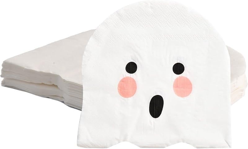 20pcs Halloween Ghost Napkins, White Paper Napkins, Halloween Cocktail Napkins, Table Decoration for Home, Par