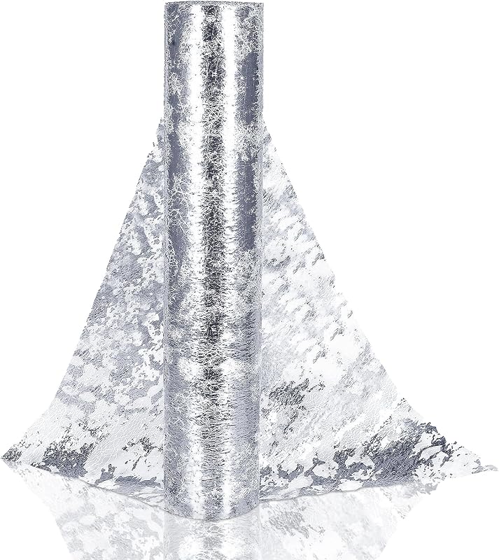 Net Table Runner with Silver Foil 29 cm x 10 m, Polyester Table Runner, Metallic Table Ribbon Decoration for P