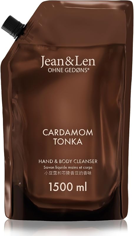 Jean & Len Hand & Body Cleanser Cardamom & Tonka Eco-Refill, for Scented Cleaning, Exotic & Spicy Scent, Liqui