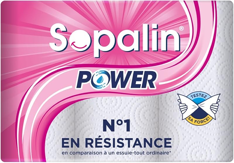 Sopalin Power Multi-Purpose Kitchen Roll 2 Ply 3 Rolls | 45 Sheets Per Roll, Heavy Duty and Reusable, 100% Cel