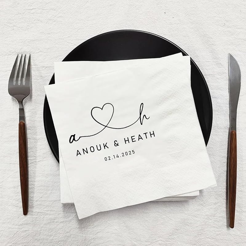 Personalised Wedding Initial Cocktail Paper Napkins | Disposable napkins with logo or initials. Perfect for we