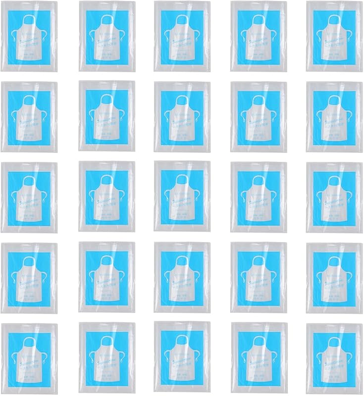 25 Pack Disposable Plastic Aprons for Painting, Cooking, Housework, Picnics etc
