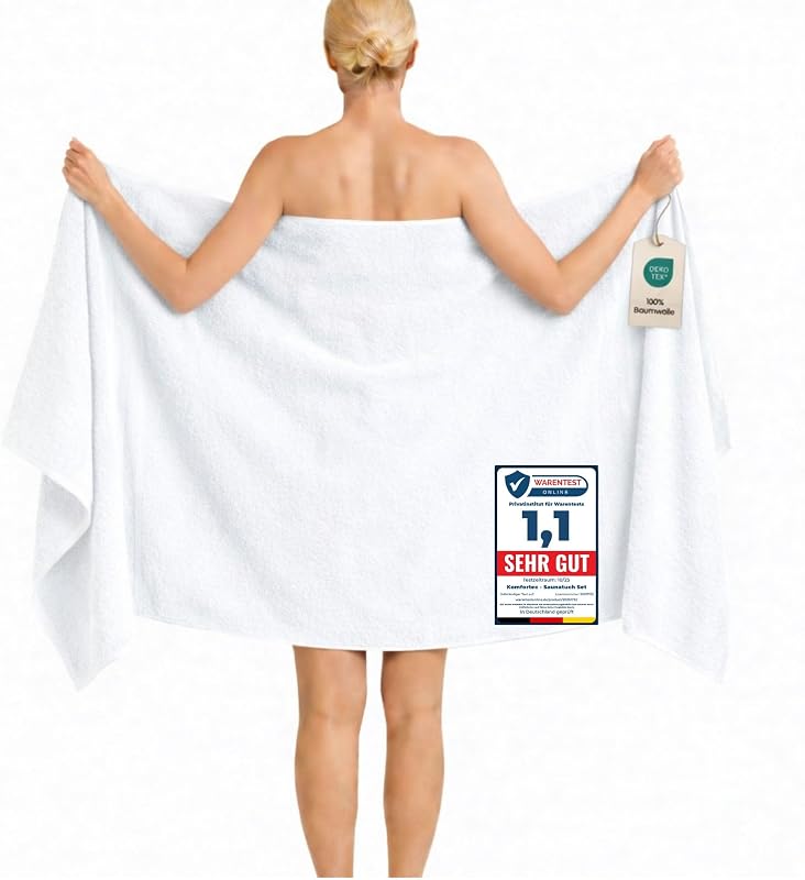 Komfortec Bath Towel 100 x 200 cm, 100% Cotton, Large, Soft and Highly Absorbent, White | XXL Sauna Towel, Lar