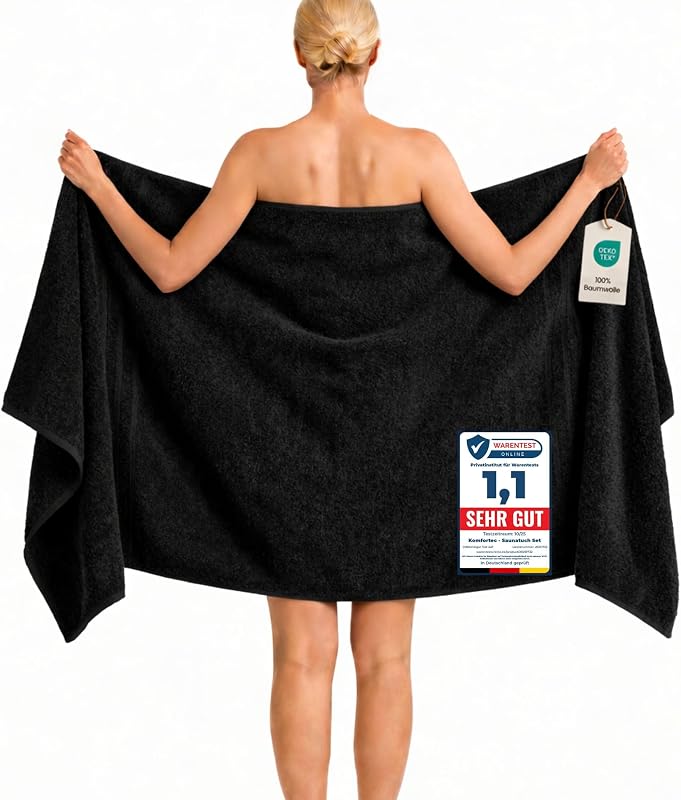 Komfortec Bath Towel 100 x 200 cm, 100% Cotton, Large, Soft and Highly Absorbent, Black