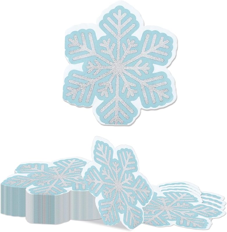 Kotkiddy 40 Pieces Napkins Snowflakes Silver Blue Christmas 2 Layers Disposable Cocktail Drinks Paper Napkins