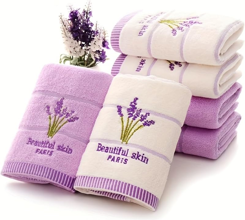 2 Pack Cotton Hand Towel Embroidered Soft Absorbent Hand Towels for Bathroom Kitchen Decor (Lavender, 34x75cm,