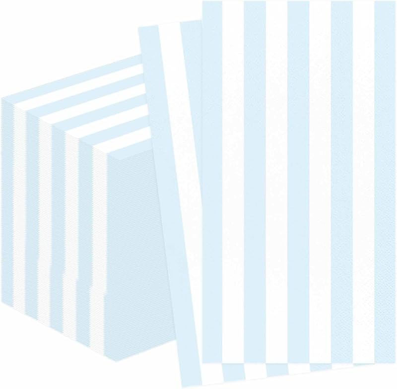 FALIZIFU Lot de 100 serviettes de table jetables en papier 3 plis à rayures bleu