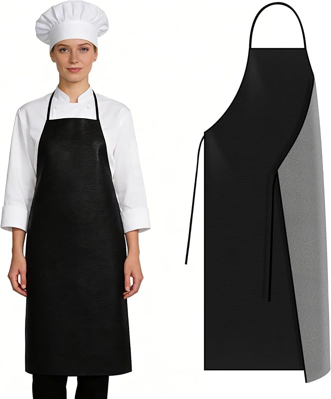CAINCAY 43 Inch Waterproof Apron, Black Apron Heavy Duty Chemical-Resistant Laboratory Aprons with Adjustable 