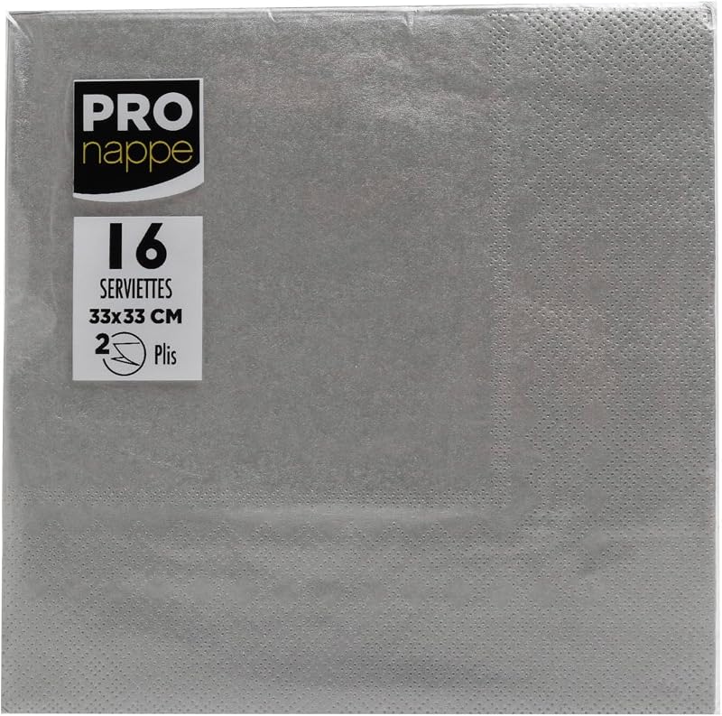 Pronappe SV074391I 16 Napkins 33 x 33 cm Micro-Embossed Paper 2 Ply Silver