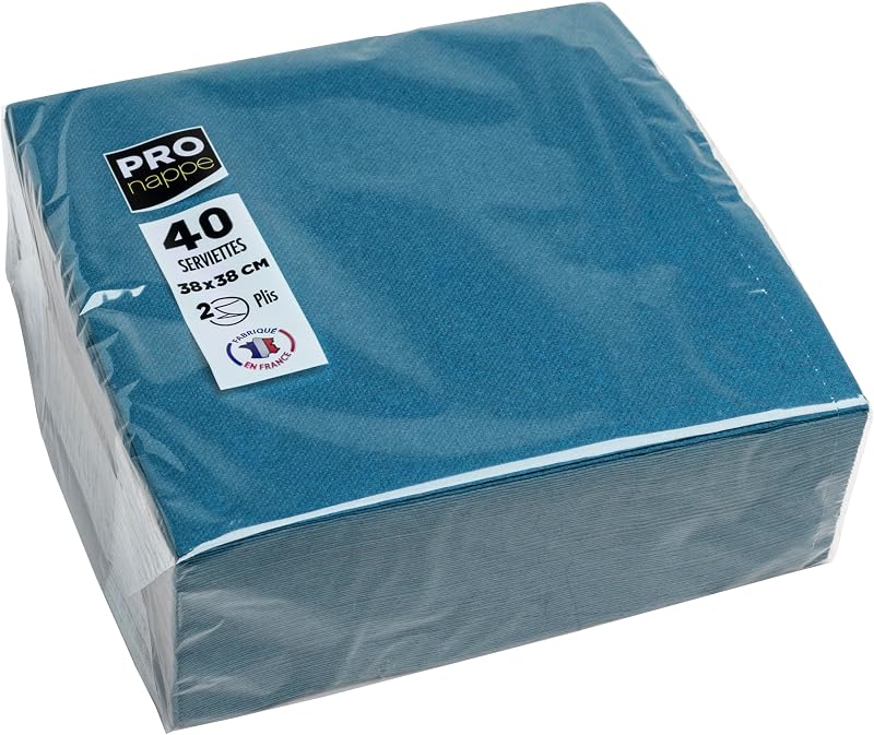 PRONAPPE SV623804I 40 Napkins 38 x 38 cm Micro-Embossed Paper 2-Ply Wadding Pacific Blue