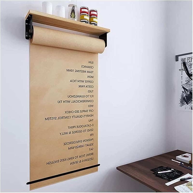 Kraft Paper Dispenser, Kraft Paper Roll Holder, Wall Memo Board with Shelf, Multiple Sizes(70cm/27.5in Wide)
