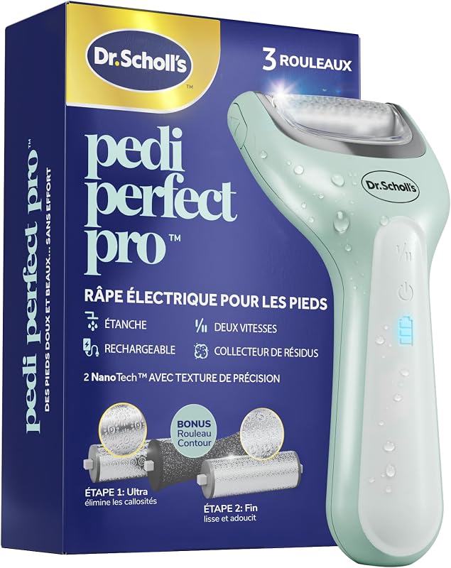 Dr. Scholl's Pedi Perfect Pro Electric Foot File with 3 Nano Tech Rollers - Removes Calluses for Soft and Beau