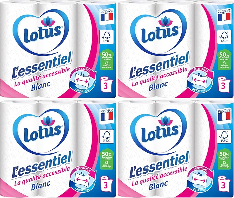 Lotus L'Essentiel Paper Towels - 3 Rolls (Pack of 4)