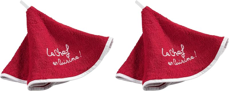 Douceur d'Intérieur Cuistot Round Hand Towel (0) 60 cm Embroidered Sponge Cuistot Cotton, Red, 60 x 60 cm (Pac