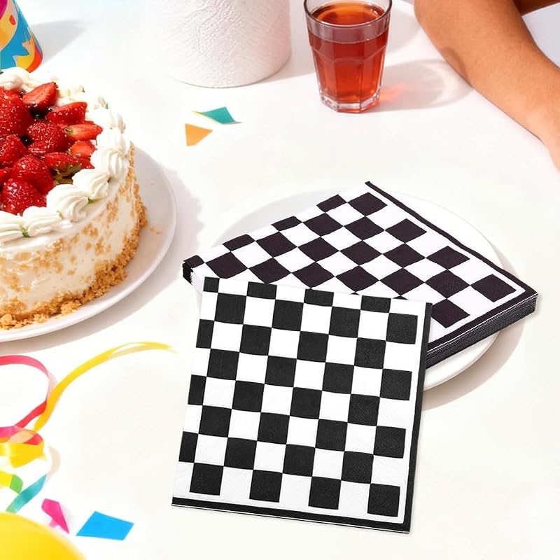 20 Pack Disposable Cocktail Napkins 2-Ply Black White Paper Napkins for Birthday Wedding Restaurant Picnic Bar