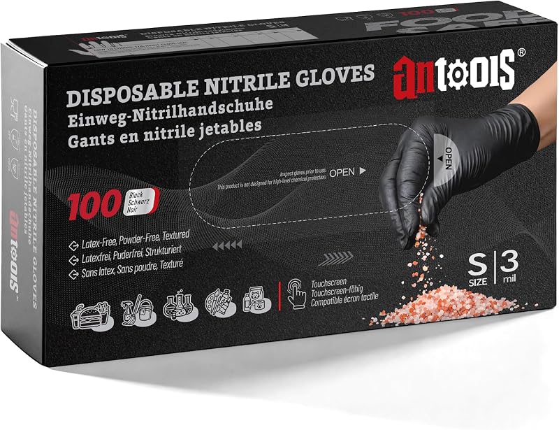 AnTools Gants jetables en nitrile de qualité alimentaire, sans latex et sans pou