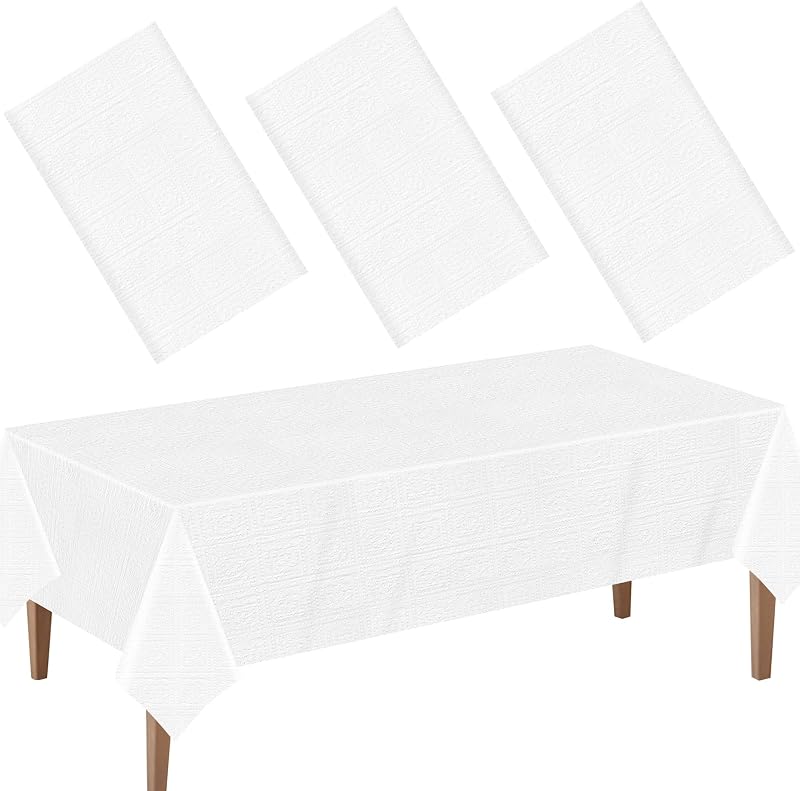 CUUSNNY Lot de 3 nappes en papier blanc pour tables rectangulaires, 3 plis avec 