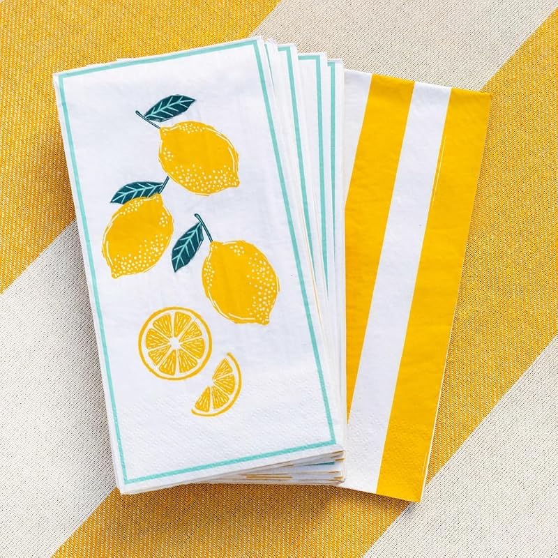 Talking Tables 16 Pack Premium Disposable Paper Napkins Yellow Stripe Pattern Premium Paper Napkins for Guests