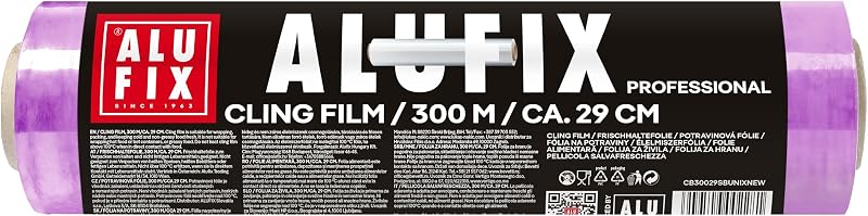 ALUFIX transparent food film/1 roll/29 cm x 300 m/PVC/ 8 μm/Sticker/For packaging/For transportation/For food 