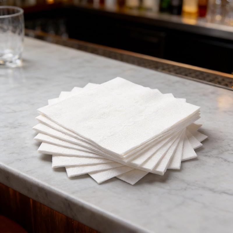 30 Pack White Cocktail Napkins Bulk 4.5" x 4.5" Folded (9" x 9" Unfolded), 1 Ply Paper Napkins for Restaurants