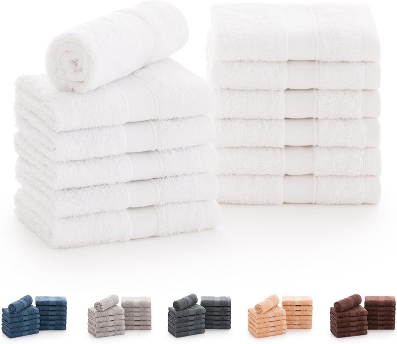 Todocama - Pack of 12 Hand Towels (30 x 30 cm) 100% Cotton Soft and Absorbent, 550 g/m² Premium, (White)