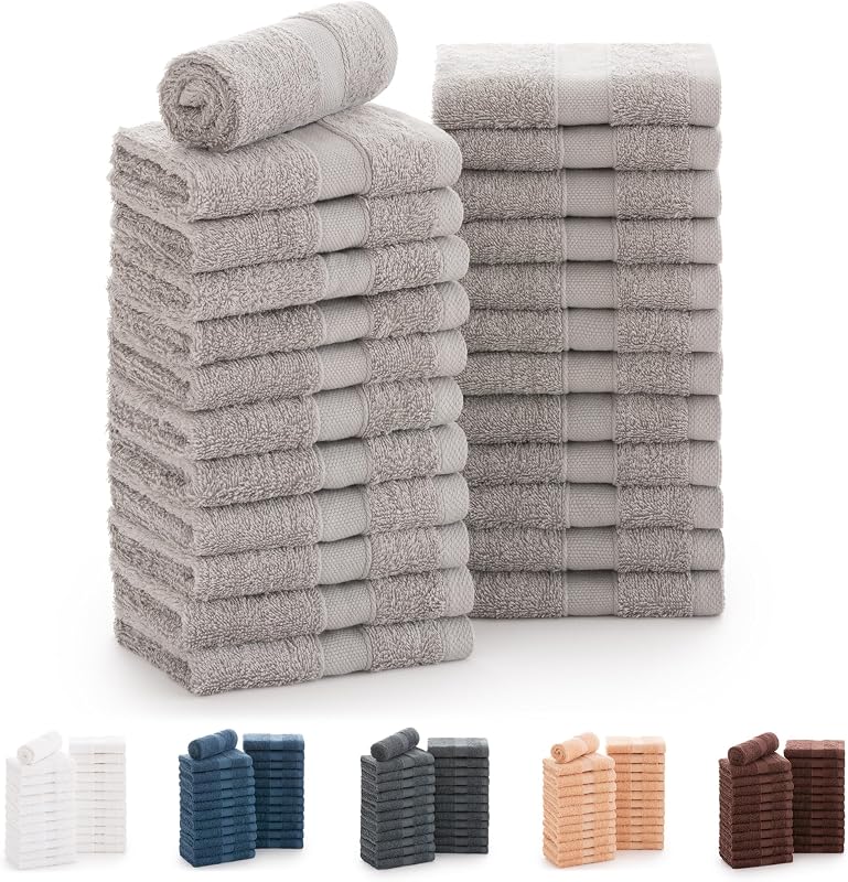 Todocama - Pack of 24 Hand Towels (30 x 30 cm) 100% Cotton Soft and Absorbent, 550 g/m² Premium, Light Grey