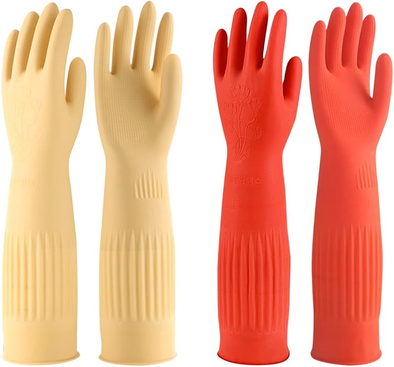 AOOPOO 2 Pairs Household Gloves, 38/45 cm Long Handle Rubber Washing Up Gloves, Reusable Waterproof Cleaning G