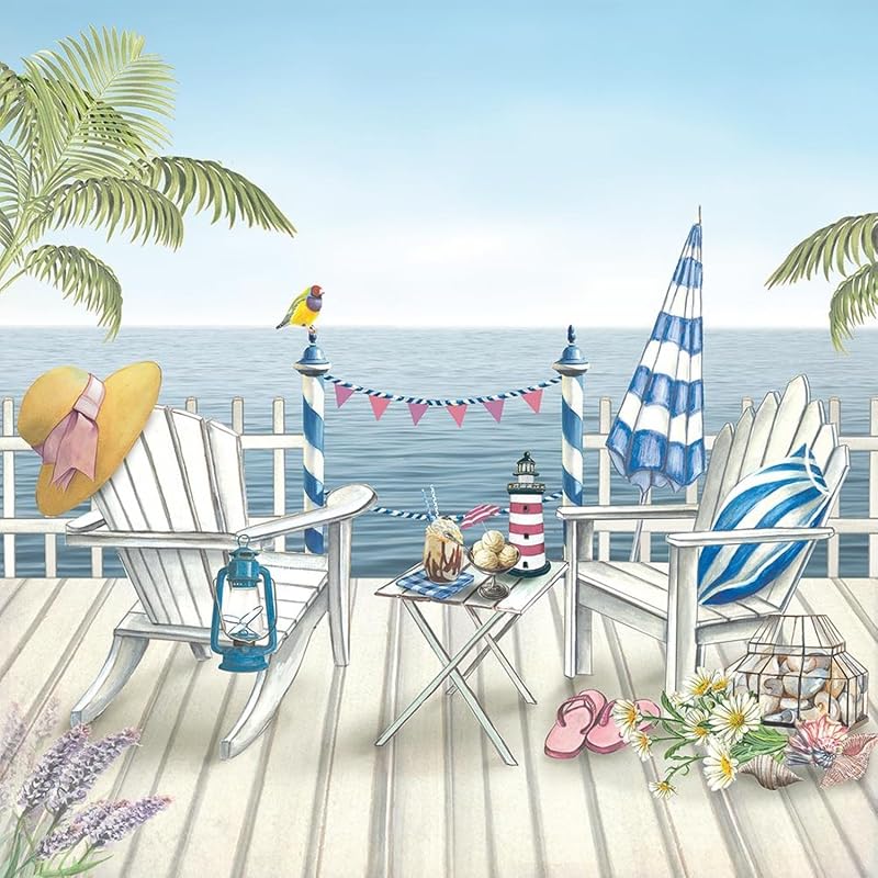 Sea View Lot de 40 serviettes de table en papier 3 plis, format cocktail de 12,7 x 12,7 cm, fournitures de fêt