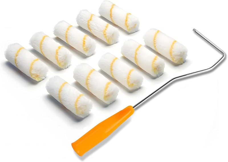 Mulbijeo Paint Roller Set 10 cm with Stand - 10 x Small Roller for Wall, Ceiling & Doors - Paint Roller Kit wi