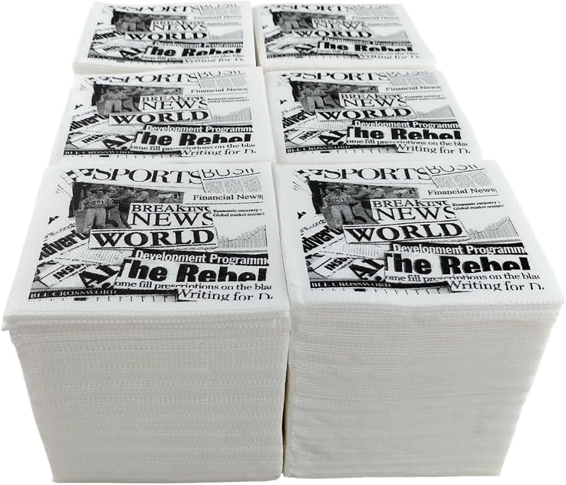 Hostelnovo - Pack of 600 white napkins with gazette design - Disposable paper - Micropoint - 10 x 10 cm (folde