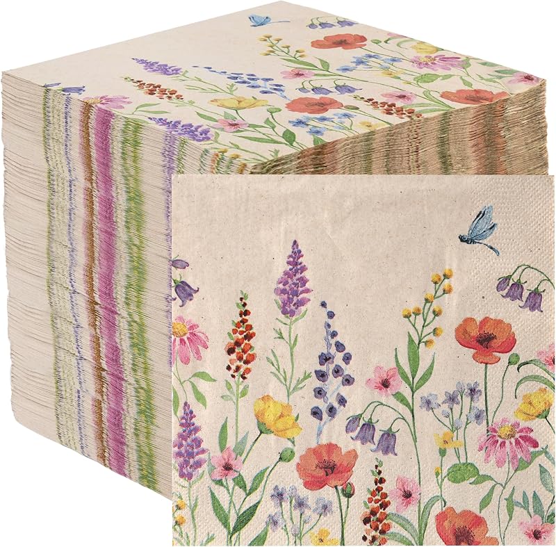 Table Kind 100 Recycled Paper Napkins 2 Ply 33cm Field Flowers Disposable Wedding Mother's Day Tea Party Napki
