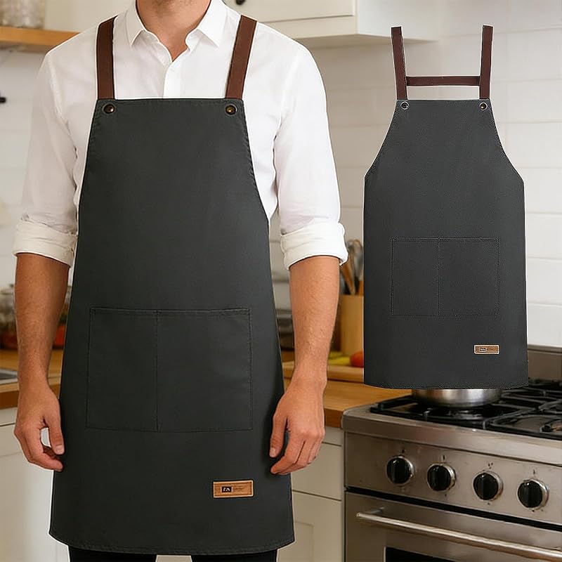Kitchen Apron Waterproof Oilproof Apron with 2 Pockets, Chef Apron for BBQ
