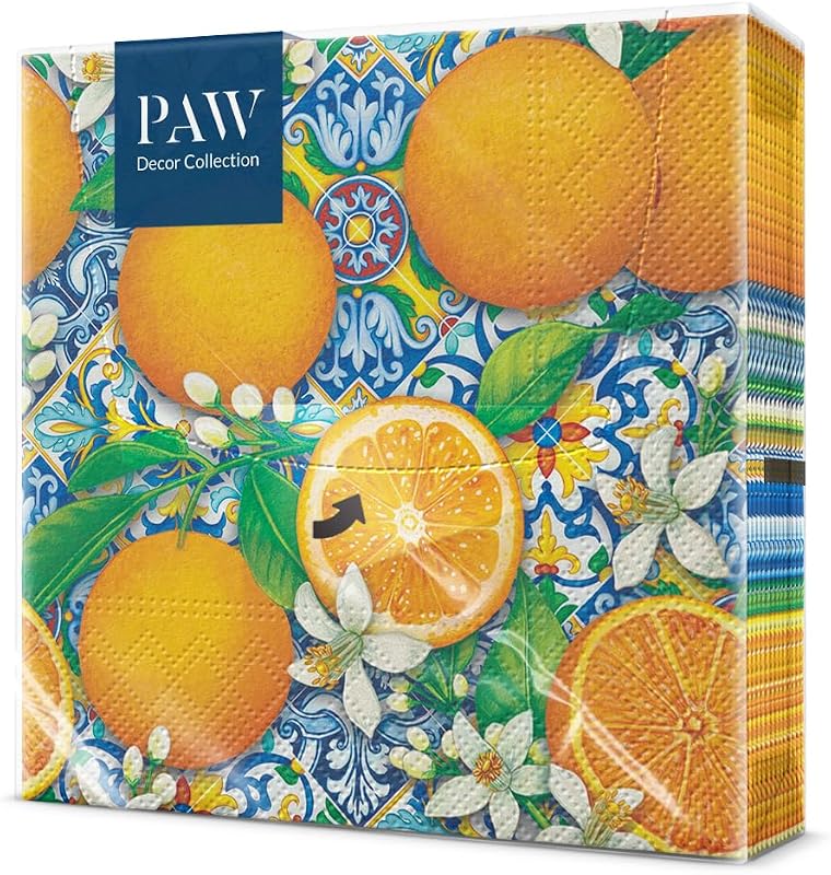 PAW - 20-Piece Multi-Coloured Napkins | Paper Napkins 33 x 33 cm | Napkins with Fruit Pattern Perfect for Part