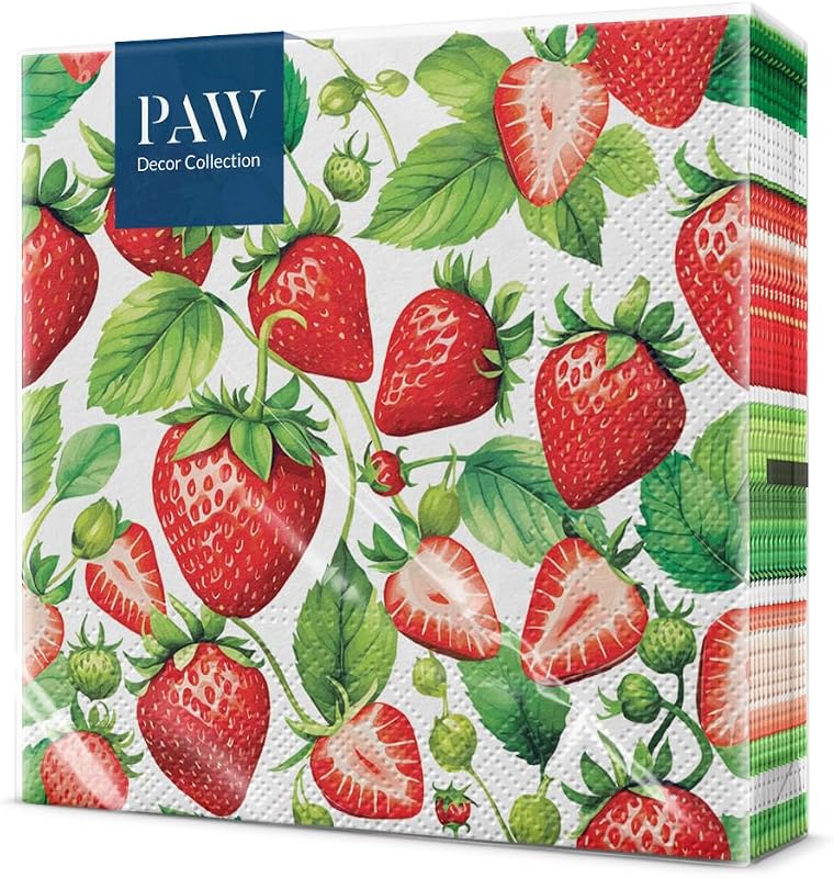 PAW - 20-Piece Multi-Coloured Napkins | Paper Napkins 33 x 33 cm | Napkins with Fruit Pattern Perfect for Part