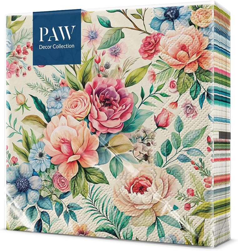 PAW - 20-Piece Floral Napkins | Paper Napkins 33 x 33 cm | Floral Napkins Perfect for Parties and Birthdays |