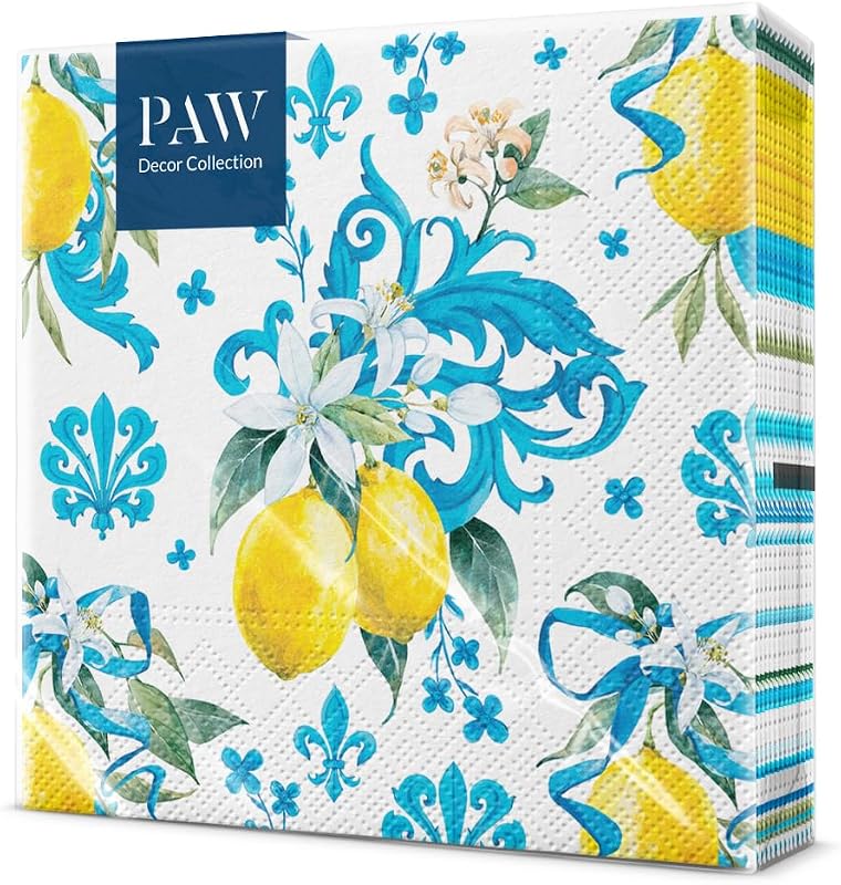 PAW - 20-Piece Multi-Coloured Napkins | Paper Napkins 33 x 33 cm | Napkins with Fruit Design Perfect for Parti